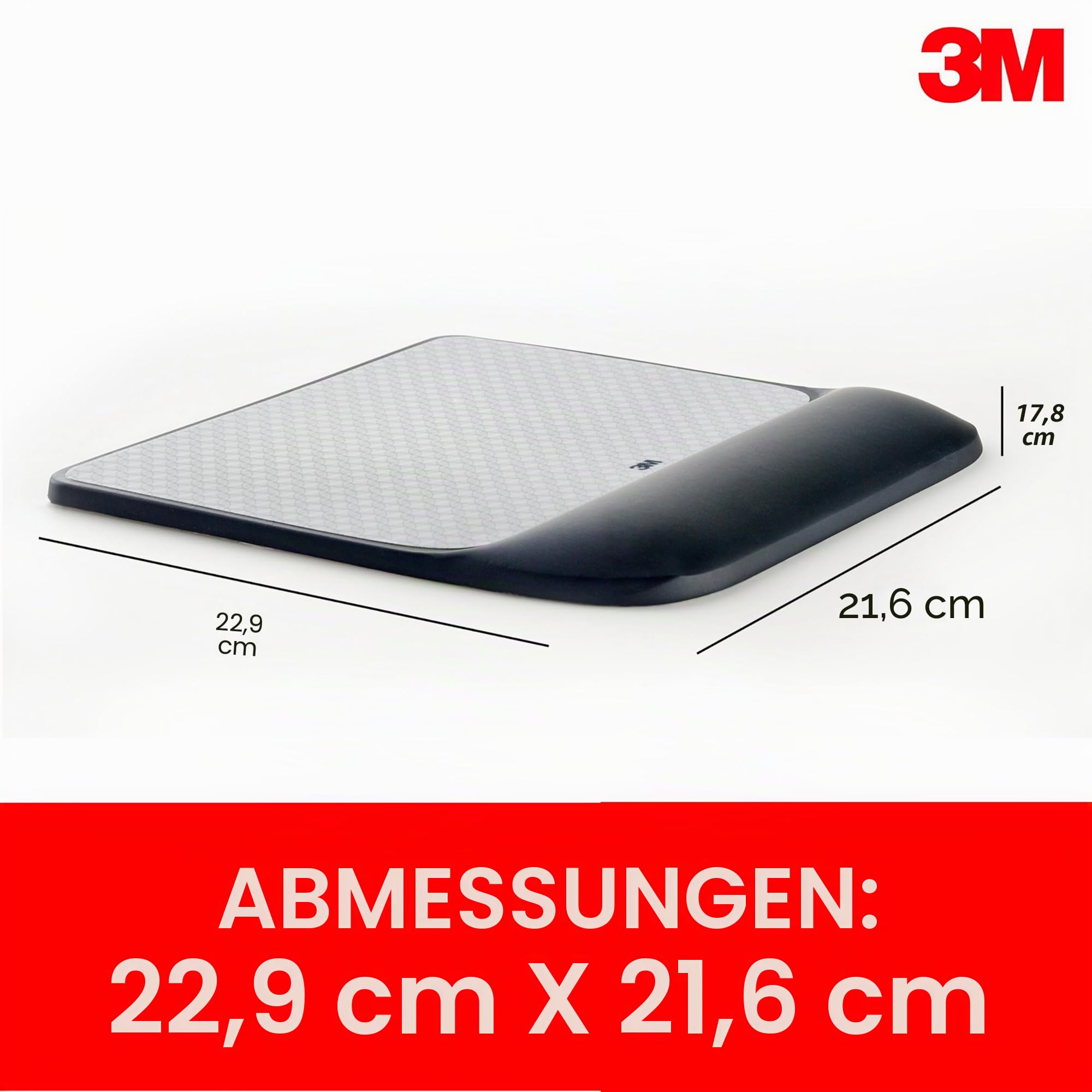 3M Präzises Mauspad mit Gel-Handgelenkauflage, beruhigender 3M-Gel-Technologie und seidenmatter Bezug für ganztägigen Komfort, optische Maus Leistung und batteriesparendes Design (MW85B), 8.4" x 8.8"