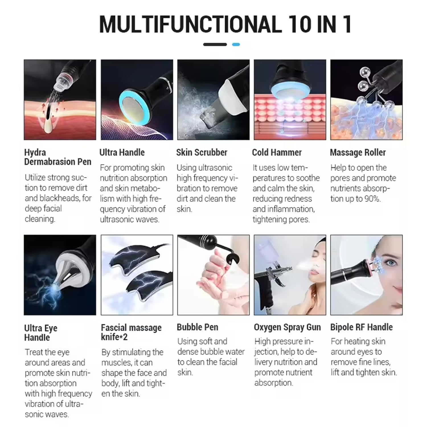 Máquina Hidráulica 10 En 1 Profesional Hydrafacial, Hidrodermoabrasión para Limpieza Profunda Exfoliante, Hidratante Facial con Pantalla LED,Dispositivo Aqua Rejuvenecimiento De Piel