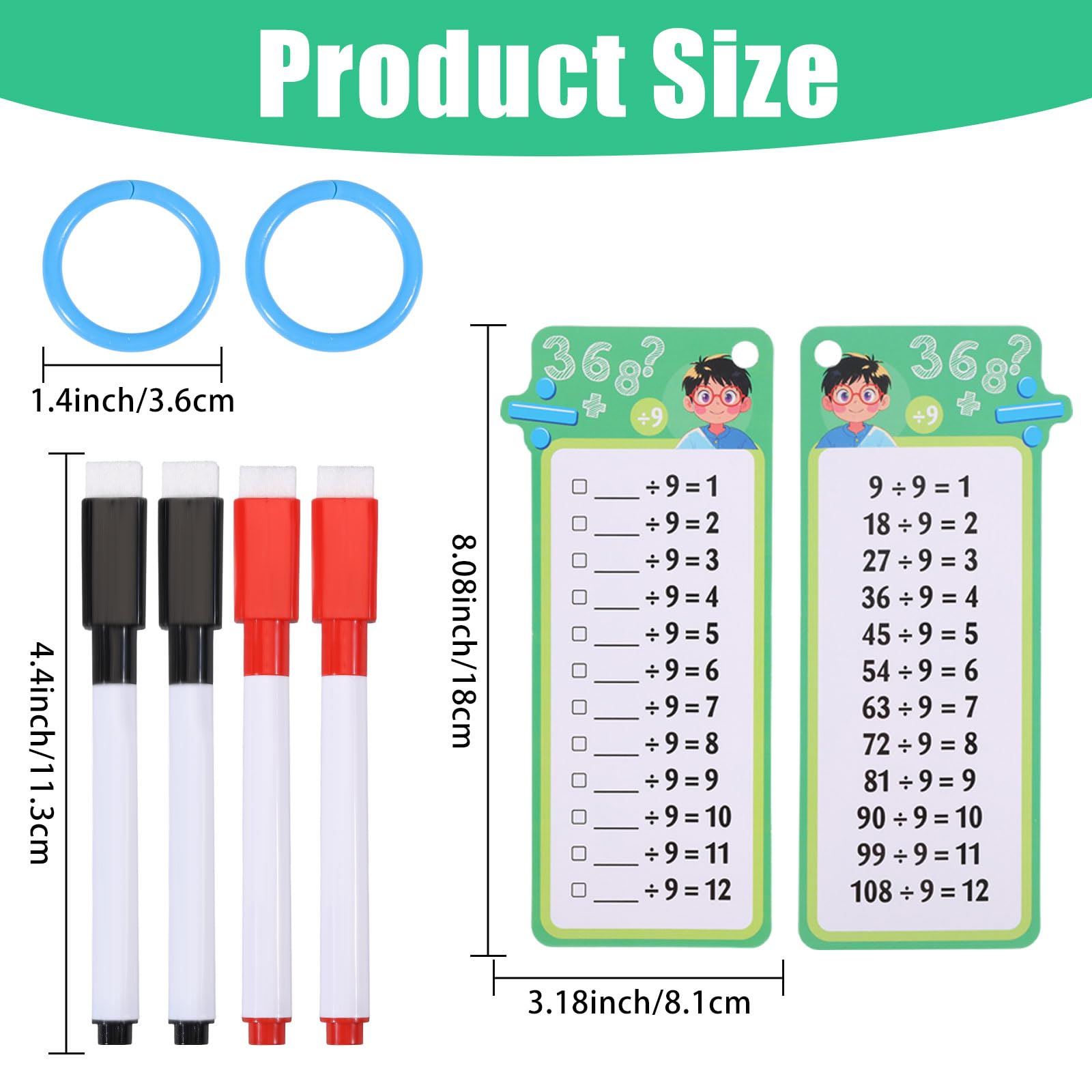 beinkmake 30Pcs Multiplication and Division Flash Cards Time Table Flash Cards Reusable Math Flashcards with 4 Dry Erase Pens 2 Rings Self Check Classroom Home Learning Aids Number for Grades 1 to 6 - Image 2