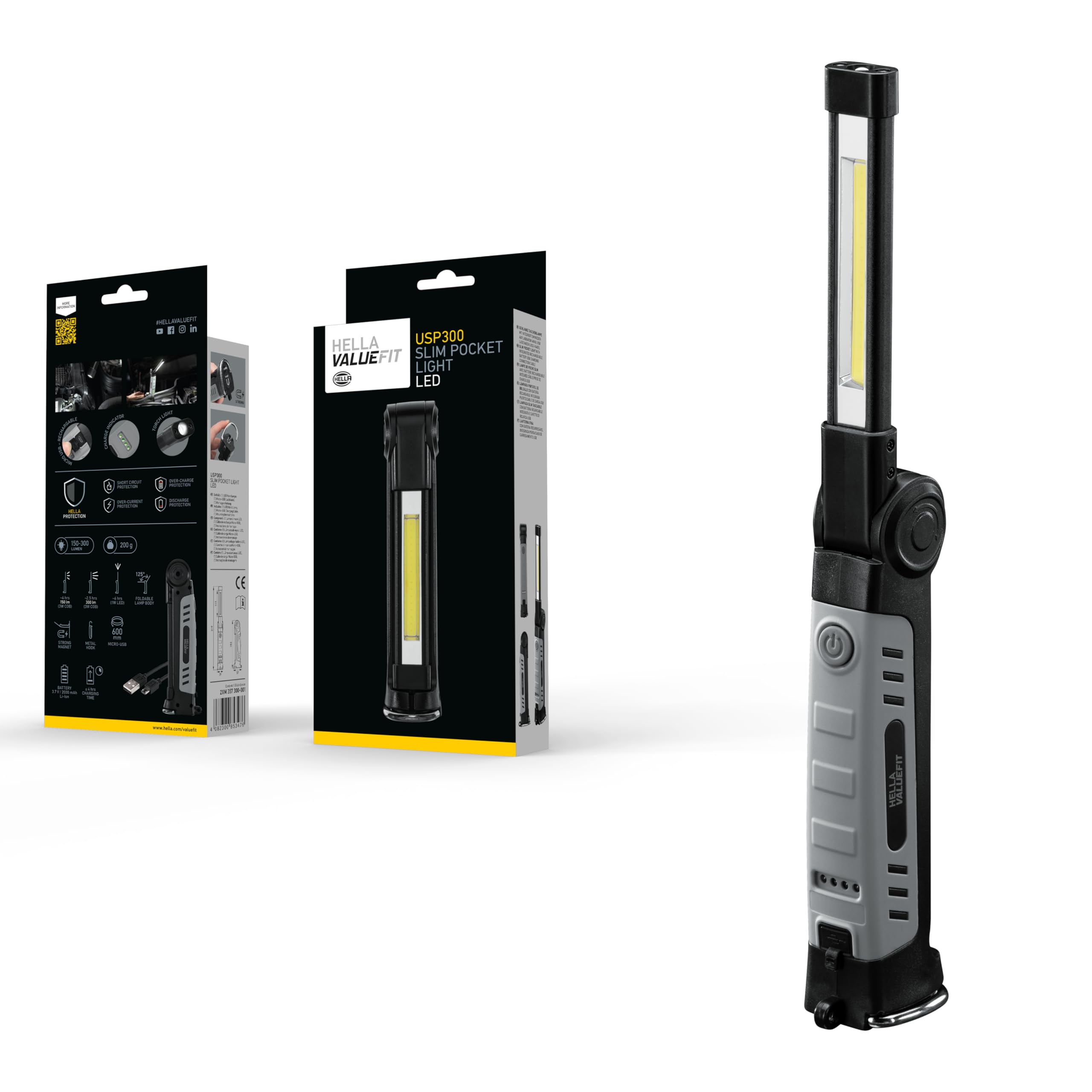 HELLA VALUEFIT LED Lampa warsztatowa ręczna USP300-3.7V - z magnesem/z hakiem - 2XM 357 300-001