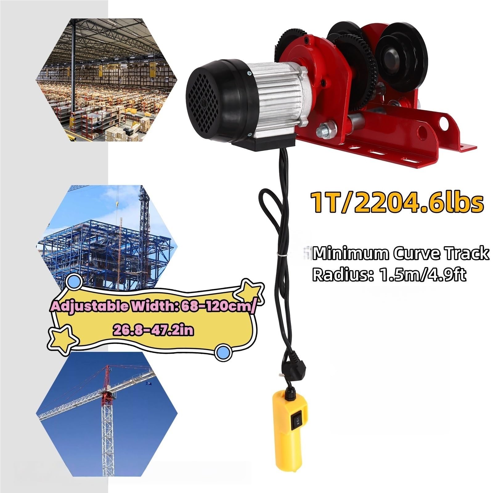 Cable Único Motor para Cabrestante Eléctrico De 1000kg, Grúa Elevación, Torno Polipasto Para Garaje, Elevador, Almacén Fábrica