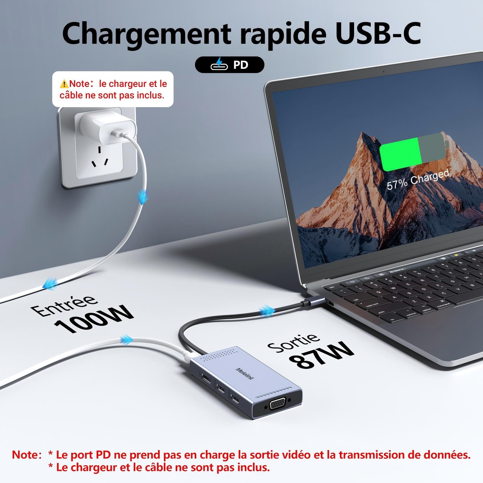 Dock USB C Double Moniteur, 9 en 1 Station d'accueil USB C Dual HMDI 4K 60Hz et 8K Displayport, VGA, PD 100W, USBC, USB 3.0, 2*USB 2.0, Docking Staion Hub USB C pour MacBook Dell HP Windows Microsoft