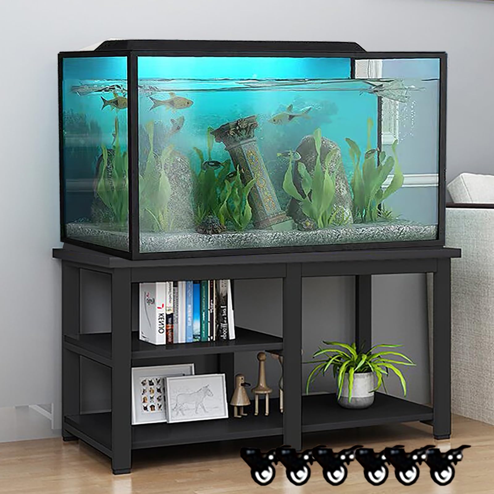 Armadietto per acquario, per serbatoi da 5-30 galloni con ripiano per piante, scaffale in metallo alto 74 cm con contenitore, ideale per sale espositive, hotel, sale studio, design mobile