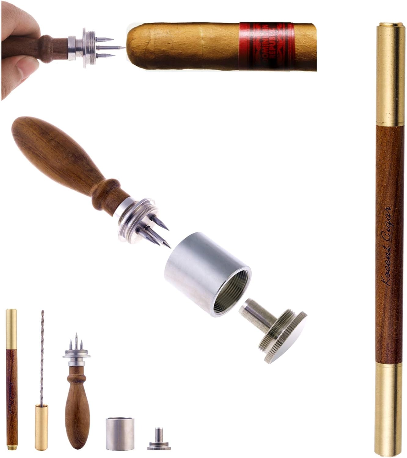 Kocent Cigar Punch Enhancer Tool Cigar Draw with Wooden