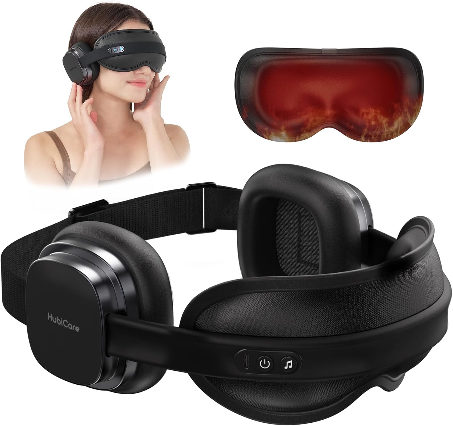 HubiCare Heated Eye Mask with Bluetooth Music and Noise-Blocking Headphone, Warm Eye Relaxer for Dry Eyes, Relaxation and Travel, Better Sleep, Meditation, and Strain Relief (Black)