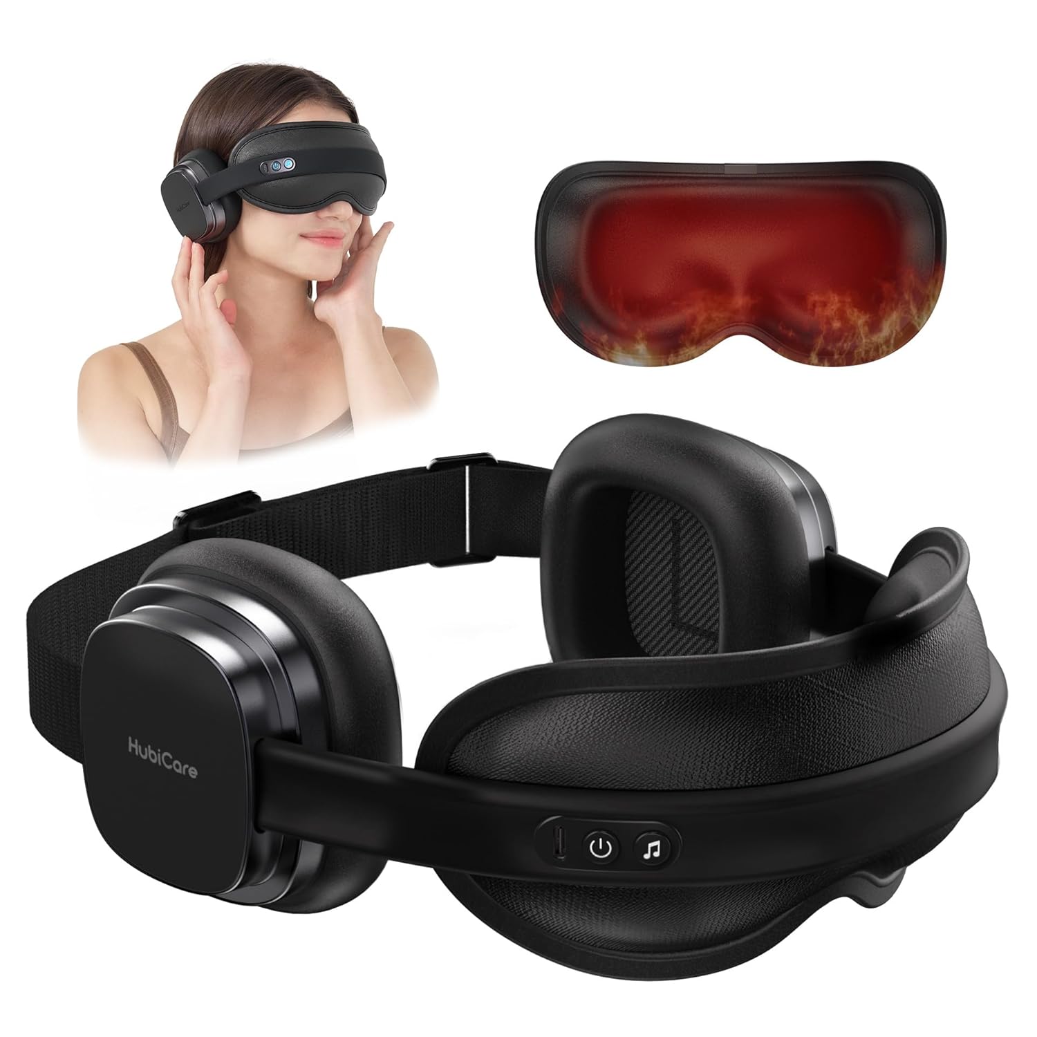HubiCare Noise-Cancelling Eye Relaxer with Heat Therapy and Bluetooth Music Headset Design Eye Mask for Self-Focus Relaxation Better