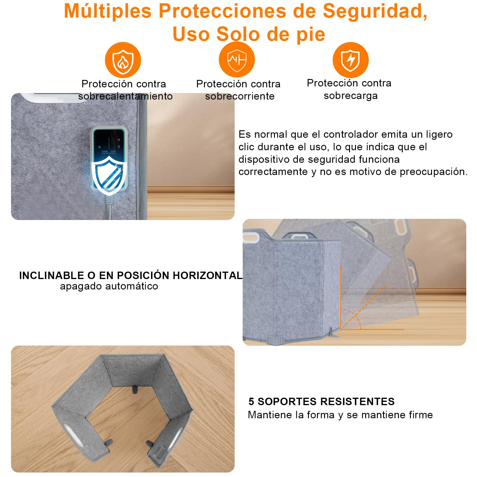 Calentador de piernas pies plegable 5 pliegues bajo escritorio 8 niveles alta temp Temporizador 1-9H eléctrico 285 W