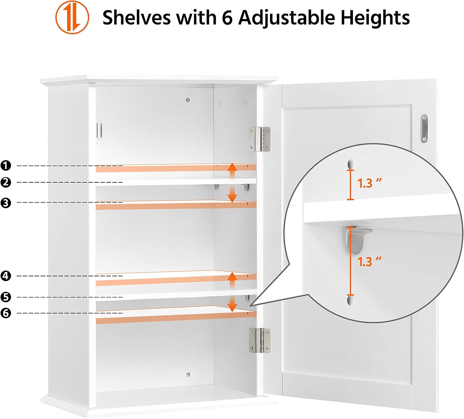 Topeakmart Bathroom/Kitchen Wall Mounted Single Door 3 Tier Adjustable Storage Shelf Medicine Cabinet/Cupboard