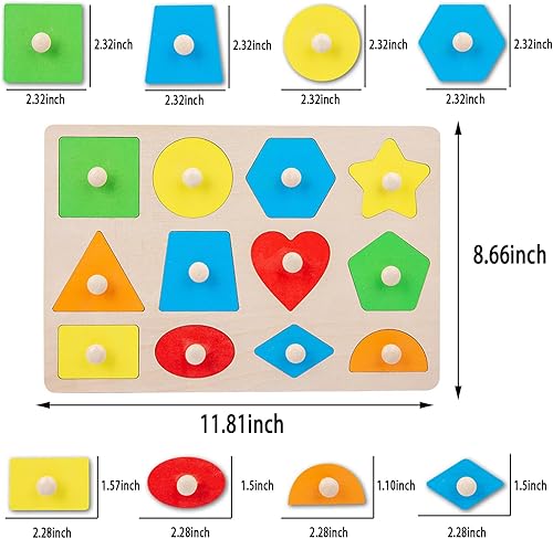 Miniatura 2 de Montessori - Rompecabezas de madera con forma de clavija, 12-18-24 meses con perilla para niños pequeños y clasificador de colores para aprendizaje