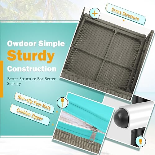 Miniatura 3 de PayLessHere Juego de 3 muebles de exterior, juego de muebles de patio, juego de conversación gris con 2 sillas de ratán, mesa de centro de cristal