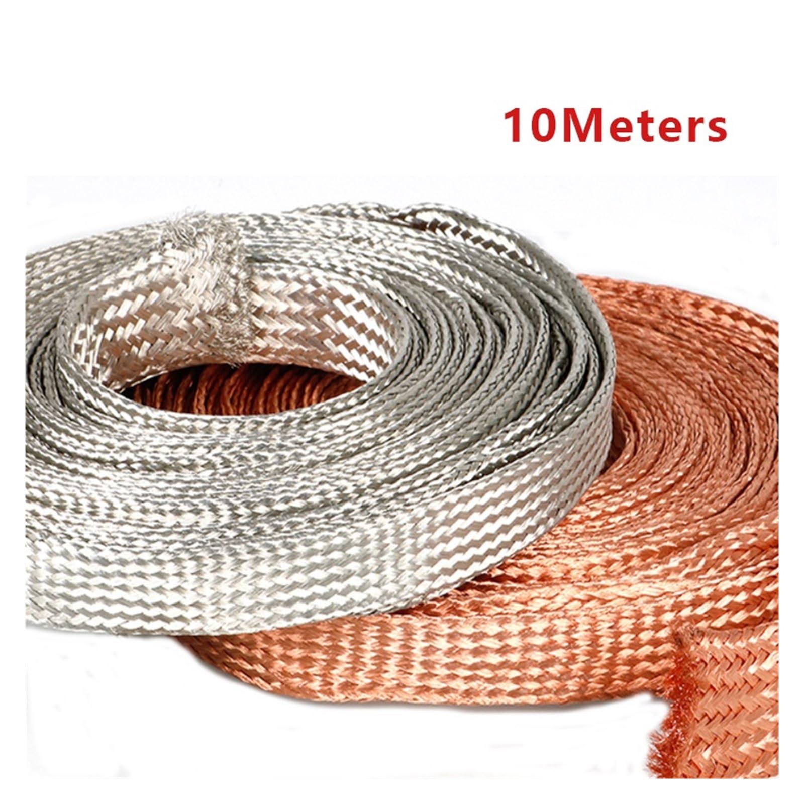 Geflochtenes Erdungsband, Bleidraht, geflochten, aus reinem verzinntem Kupfer, 10 Meter, Metallmantel, Signalkabel, geschirmt, 1,5 bis 12 mm², Breite 4 bis 20 mm (Kupfer, 8 mm Breite 4 mm²)