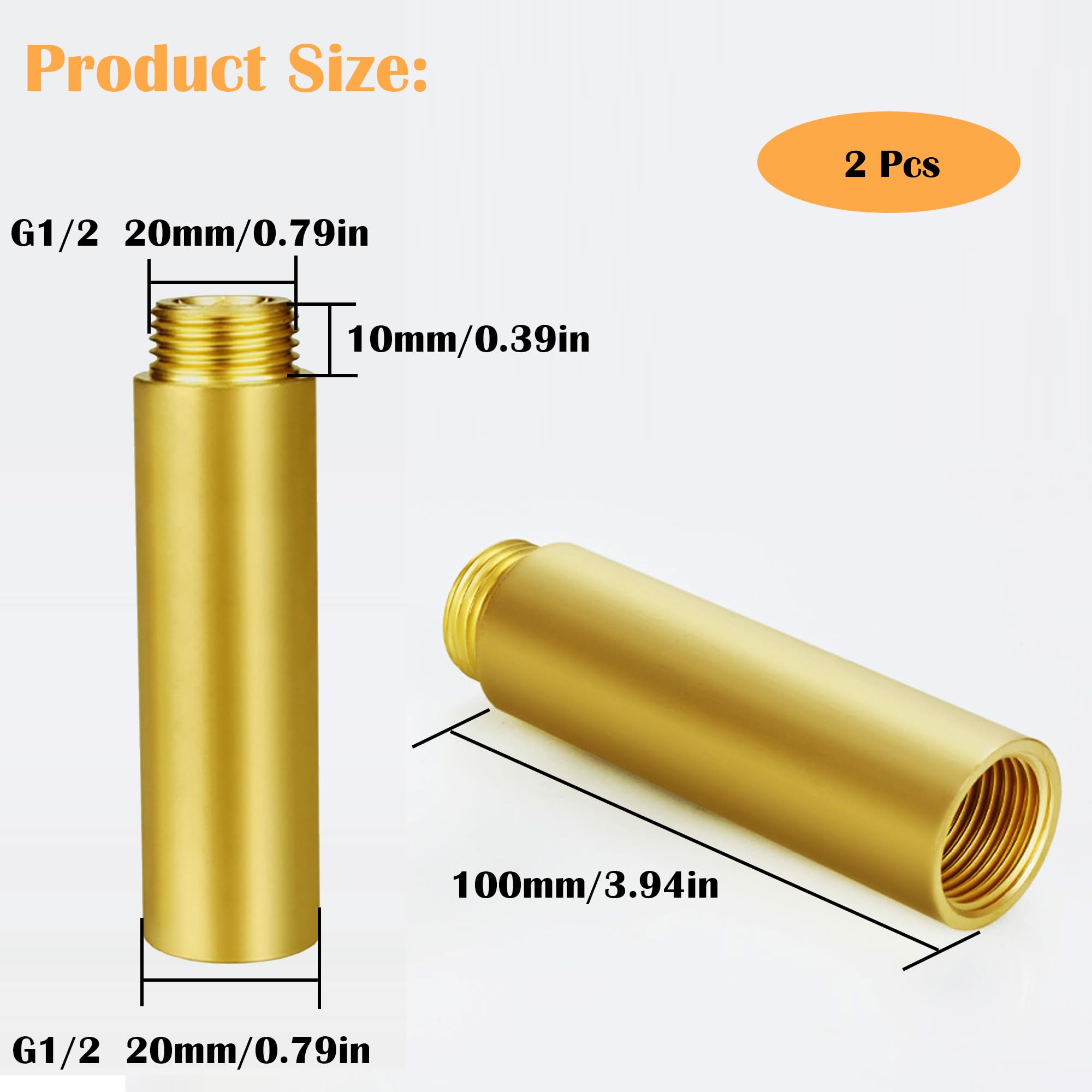 Lot de 2 rallonges de robinet 1/2" x 100 mm - En laiton - DN15 - Avec filetage extérieur vers intérieur - Pour installation de chauffage et d'eau potable