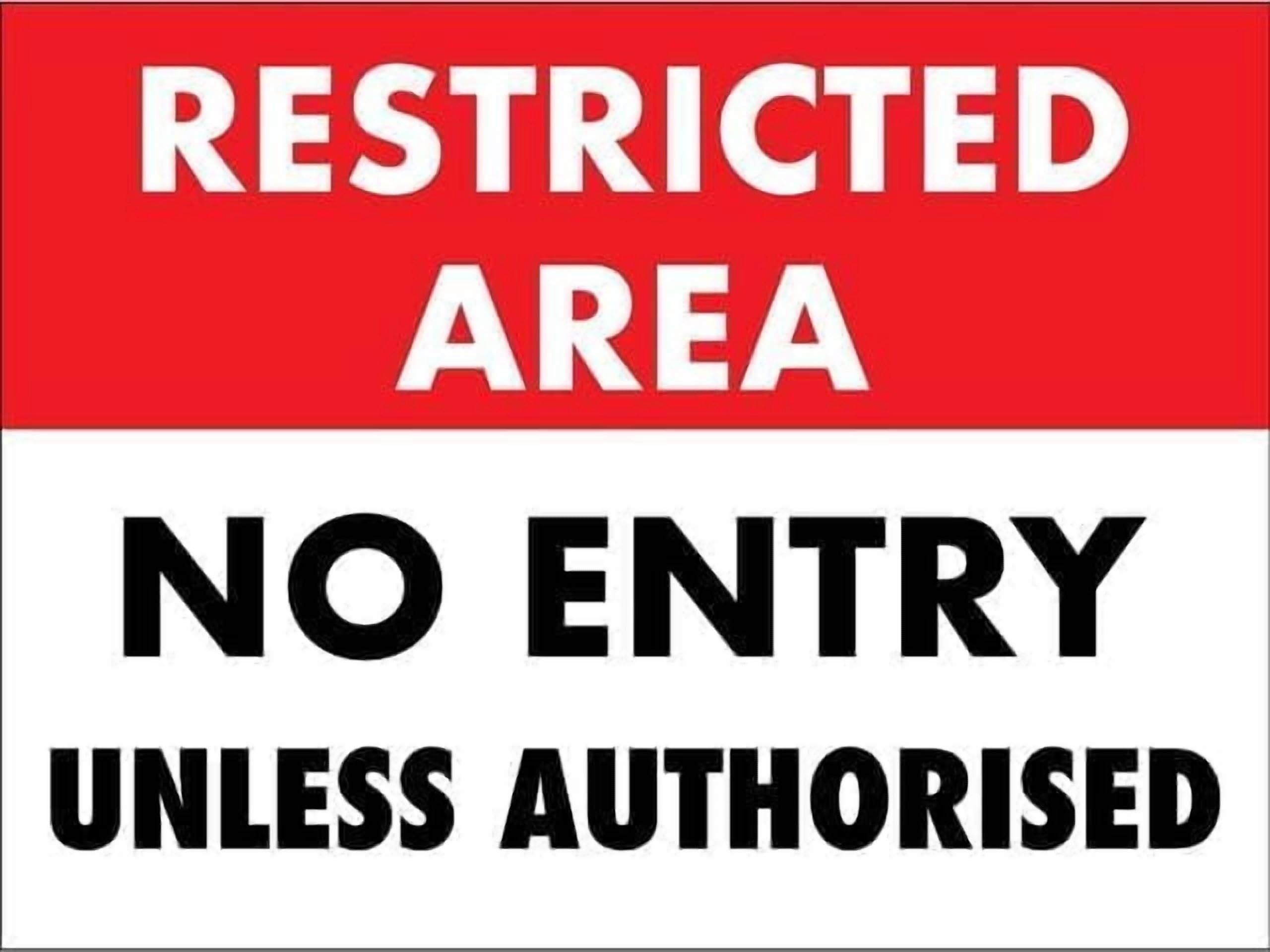 (2-Pack) Metal Tin Sign Restricted Area No Entry Unless Authorised Funny Vintage Sign, Wall Art for Home Farmhouse Bar Cafe Yard, Novelty Security Sign, 8x12 Inch