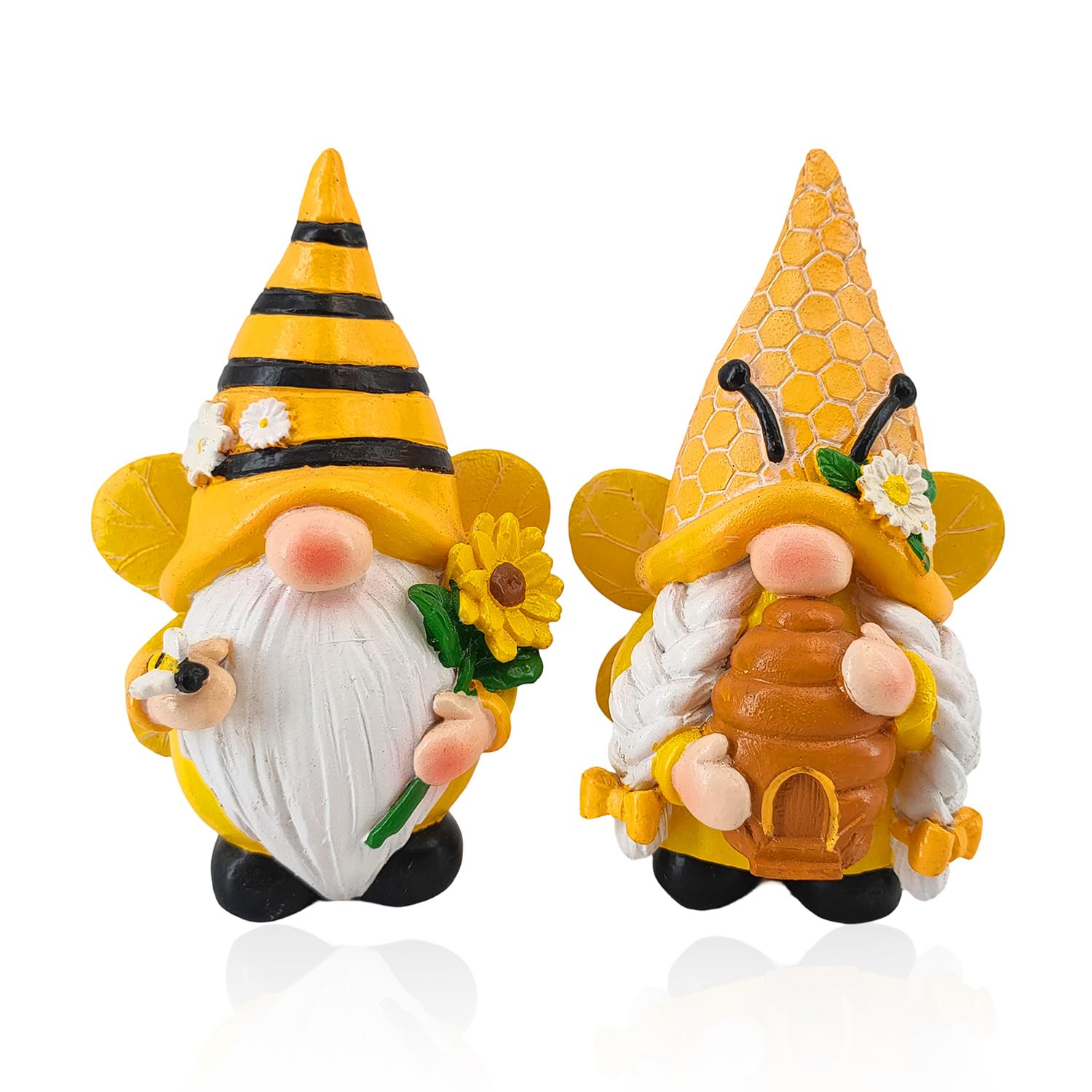 2PCS Gnomes Garden Ornaments, with Sunflower and Bee Design, Gnomes with Bee Theme, Garden Gnomes Outdoor, Decorative Gardens Outdoor for Spring Garden Decor, Patio, Lawn and Flower Beds