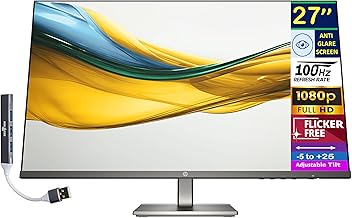 Series 5 527da 27" IPS FHD Monitor with 5ms Response Time, Anti-Glare, Flicker Free, 300 nits Brightness, VGA, HDMI & Dockztorm USB Port Expander, Black/Metal Gray Color (B11W6AT#ABA)
