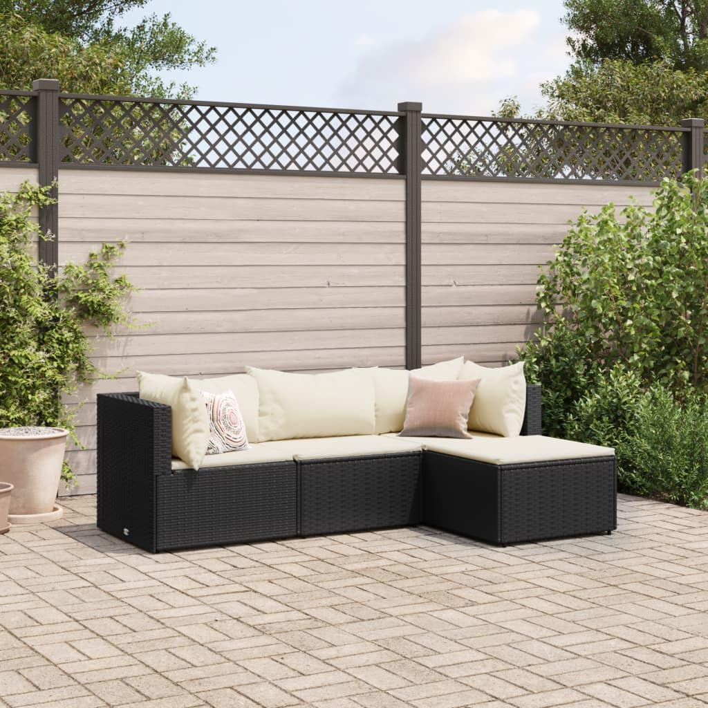 Salon de jardin 4 pièces en polyrotin noir anti-UV pour résoudre le manque de place sur balcon