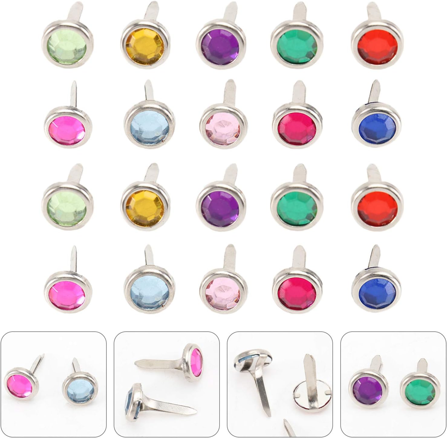 UTHCLO 100pcs Scrapbook Brads Metal Round Fasteners Mini Acrylic Two-Legged Nails Craft Brads for DIY Projects Random Assortment