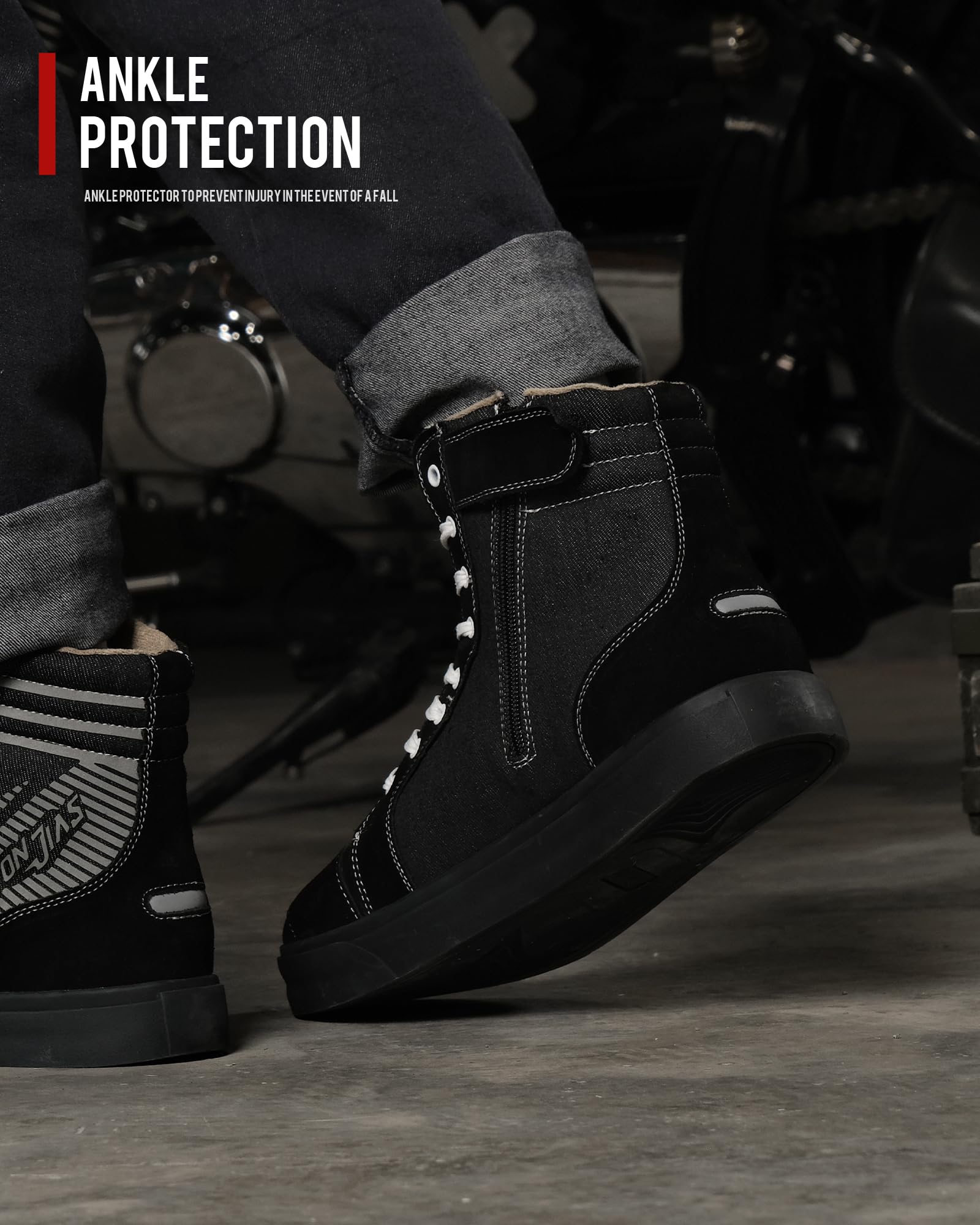 IRON JIA'S Scarpe Moto Uomo，Stivali Moto Casual da Strada Traspiranti e Antiscivolo con Cerniera Laterale, Supporto per la Caviglia e Pattini di Cambio 44