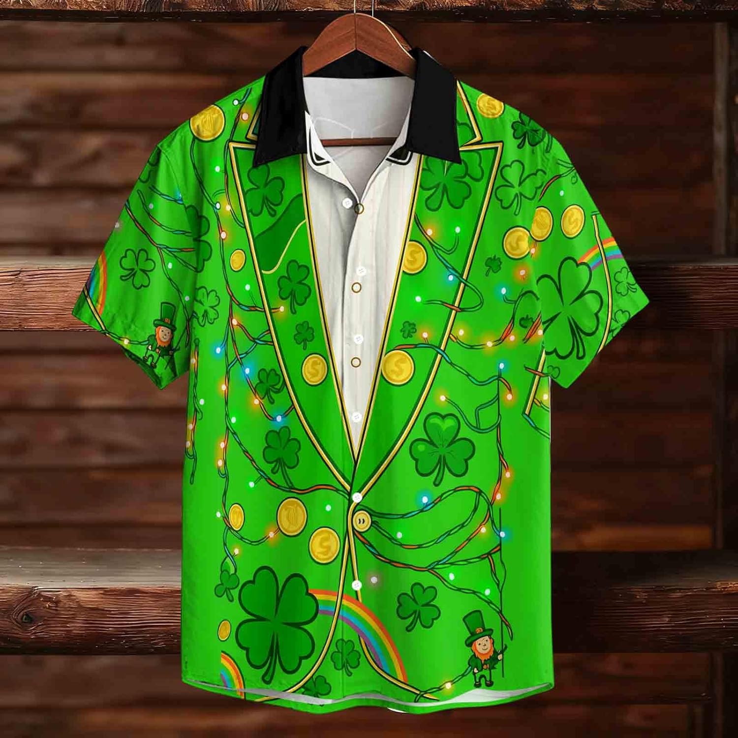 Men's Women's St. Patrick's Day Shirts Short Sleeve Button Down Party Shirts Unisex Shamrock Printed Blouse Tops