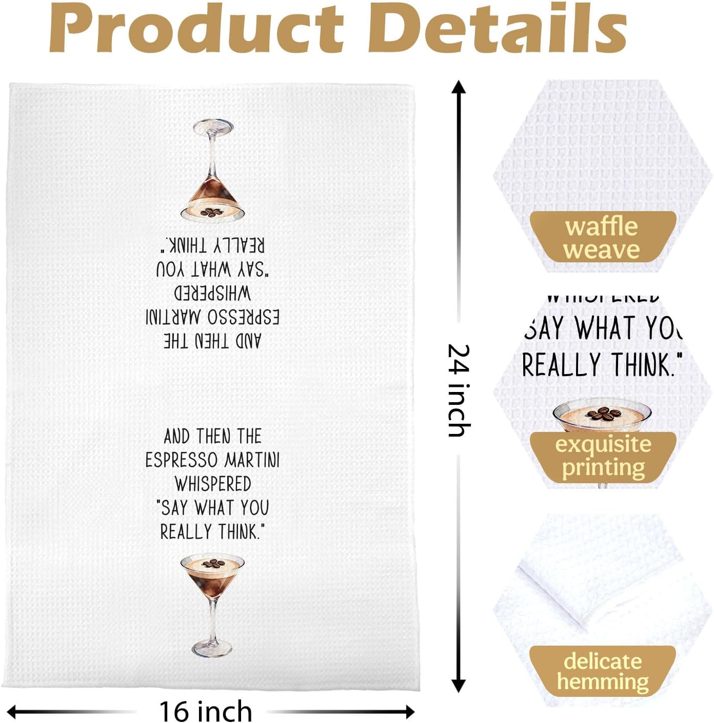 Espresso Martini Kitchen Towels - Espresso Martini Gifts Decorative Waffle Dish Towels, Cocktail Lovers Gifts Decorative Hand Towel, Hostess Gift Tea Towel, 16x24 Inch
