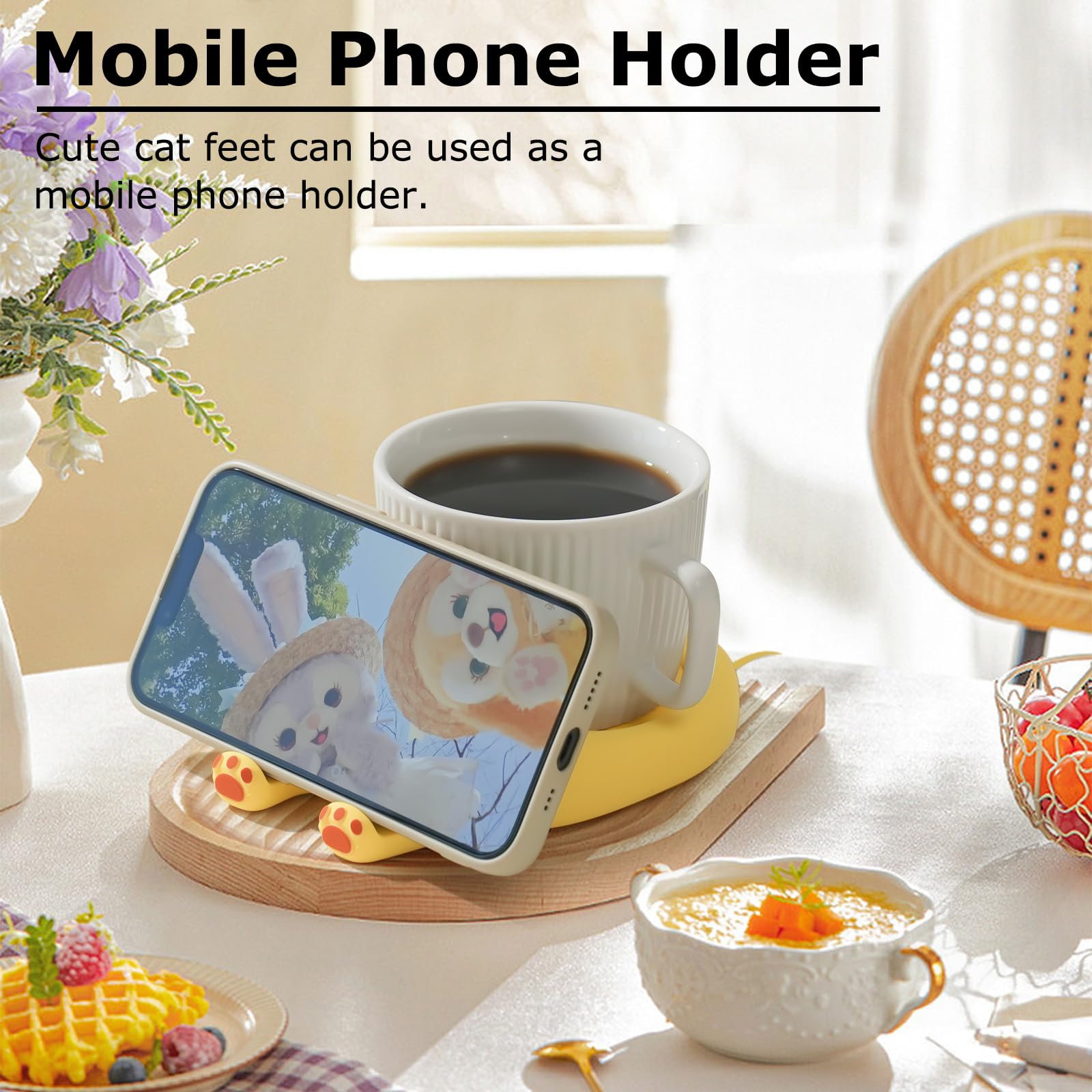 PUSEE Coffee Mug Warmer & Cute Cat Mug Set, Coffee Cup Warmer for Desk with Auto Shut Off, Beverage Warmer with 3 Temp Settings, Candle Warmer Coffee Warmer with Mug Set for Christmas & Birthday Gifts: PUSEE Coffee Mug Warmer Auto Shut Off, 3 Temp Coffee Warmer for Desk, Candle Warmer Plate Safely Melt The Candle Releases Scents,Enjoy Your Warm Coffee Tea,Coffee Gifts for Women Men