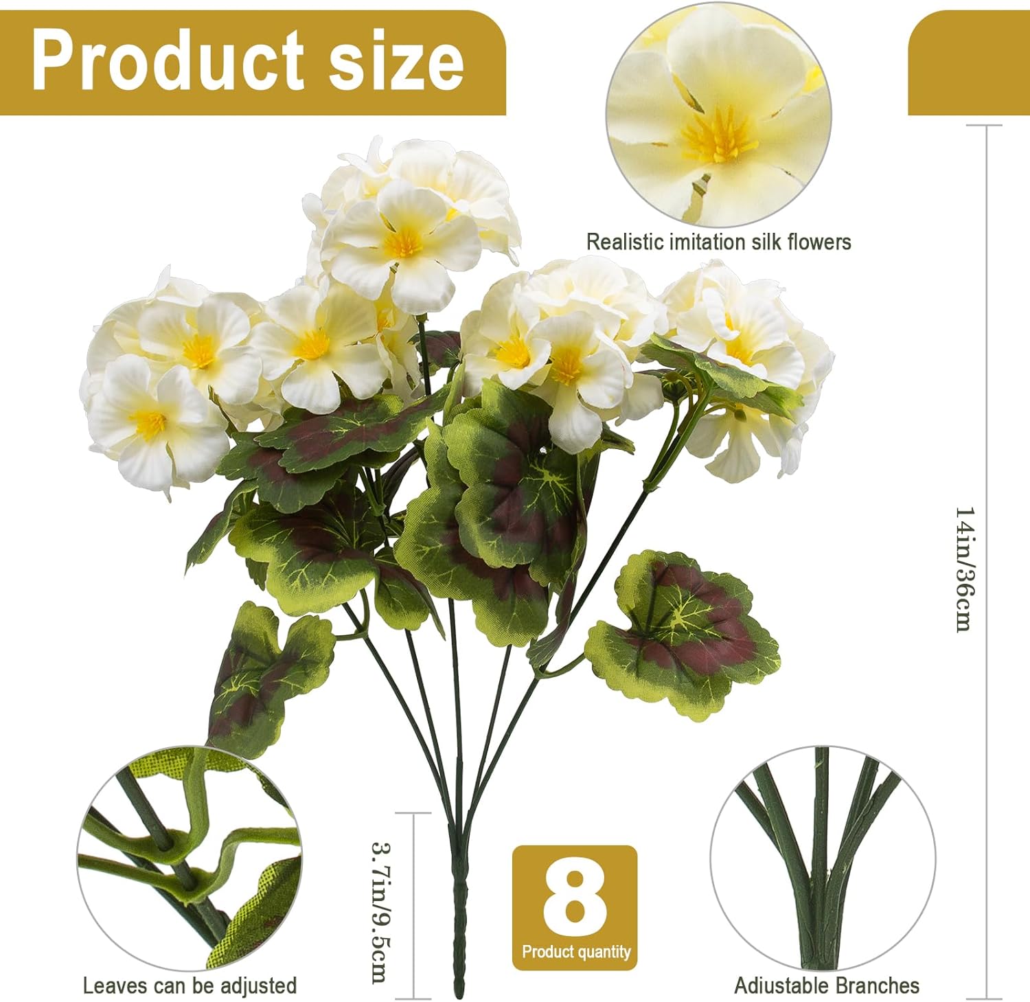 lovemoon 8 Pcs Artificial Geraniums for Outdoors Realistic Silk White Flowers UV Resistant Faux Geranium Flowers for Outdoor Front Door Porch Home Garden Office Decoration (8, White)