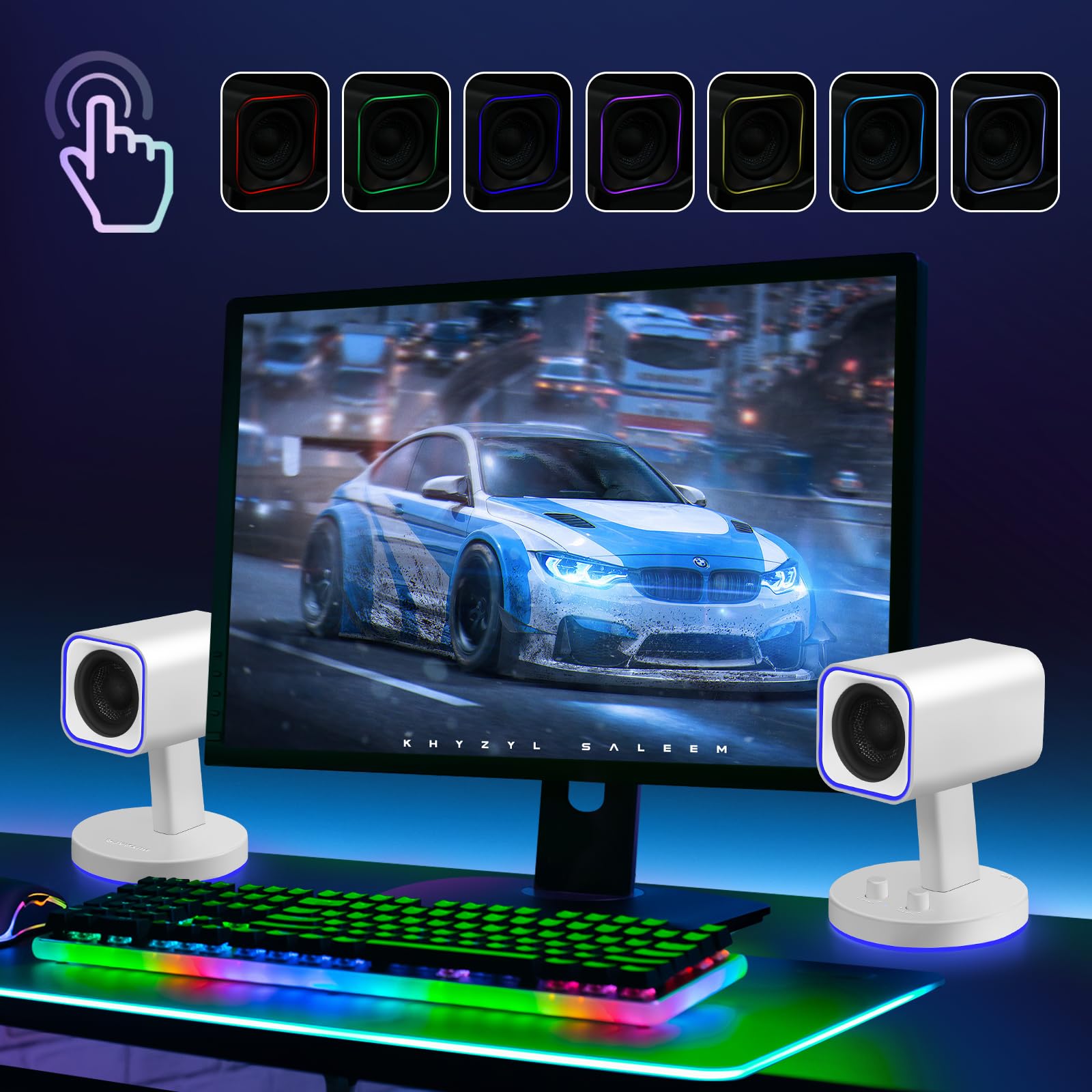 Sanyun SW202 Casse PC 2.0 24 W, Stereo Chiaro DSP, 3 Modalità | Gaming/Film/Musica, DAC 16 bit, USB/Bluetooth 5.2/AUX, Altoparlanti Full-Range 5,7 cm, RGB, Design Compatto (Coppia, Bianco)
