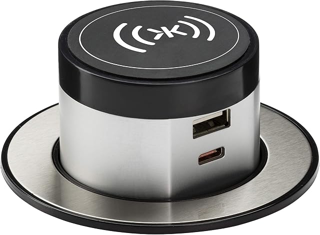 Knightsbridge SK0015 Wireless Desktop Charger with Pop-Up Dual USB A+C FASTCHARGER, Black