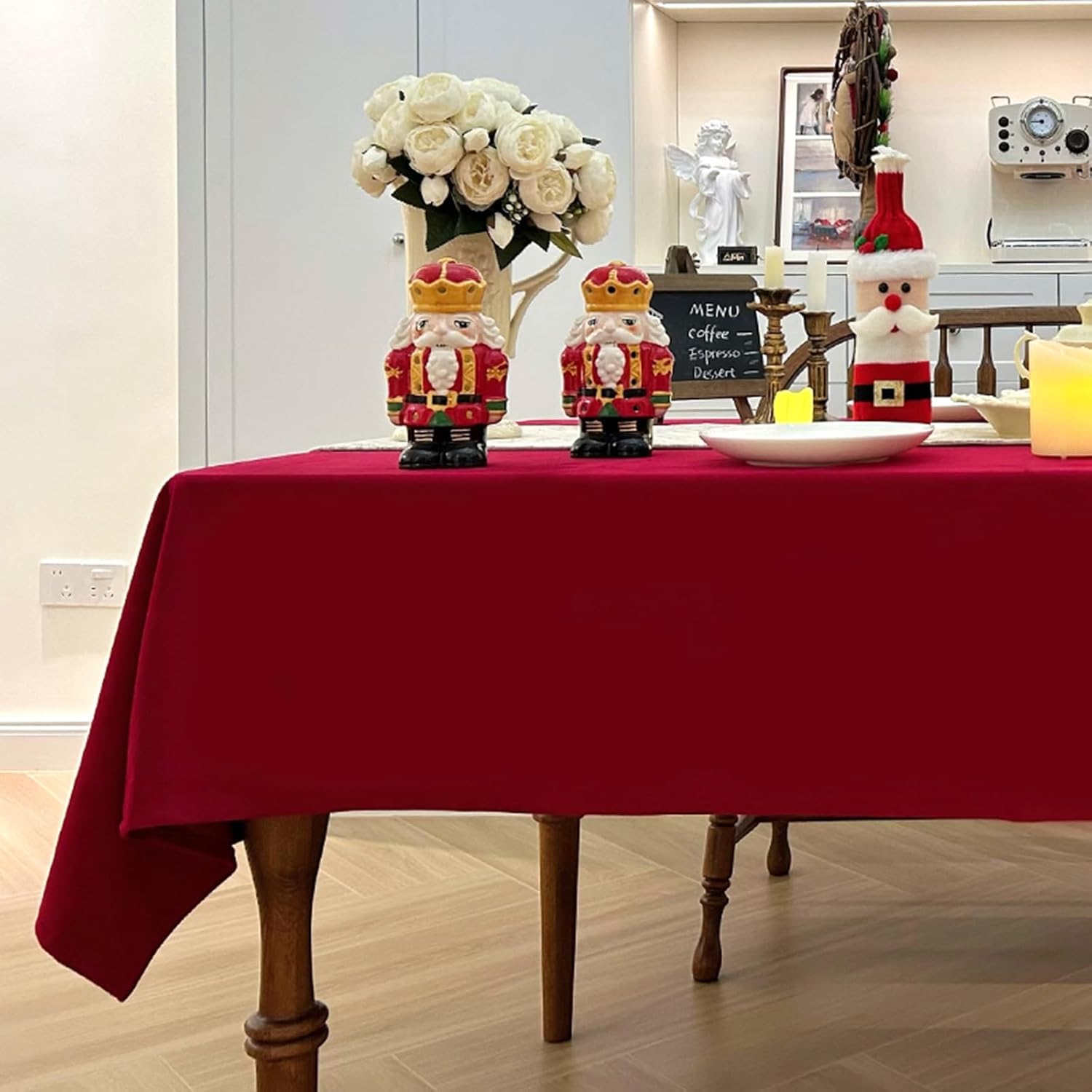 Wool Velvet Tablecloth, Luxurious Rectangle Table Cloth, Waterproof Washable Table Cover for Dining Kitchen Party Christmas (Rectangle/Oblong, 120''x60'', Red) Red 120" x 60" (Rectangular)