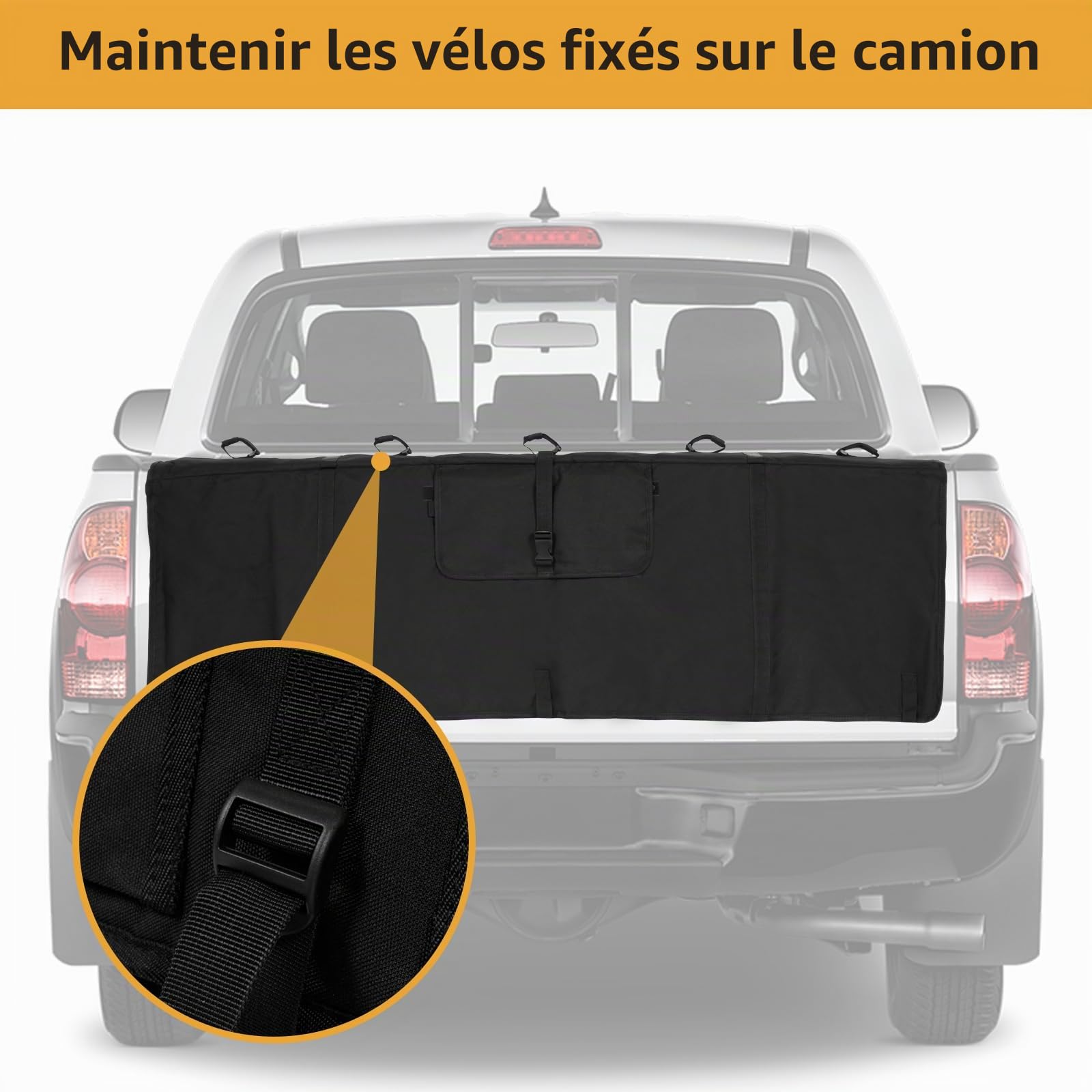 aleawol Tapis de protection pour hayon de 132,1 cm de large, tapis de protection pour hayon de pick-up peut contenir jusqu'à 5 vélos, tapis de vélo de camion avec 2 paquets d'outils, housse de hayon