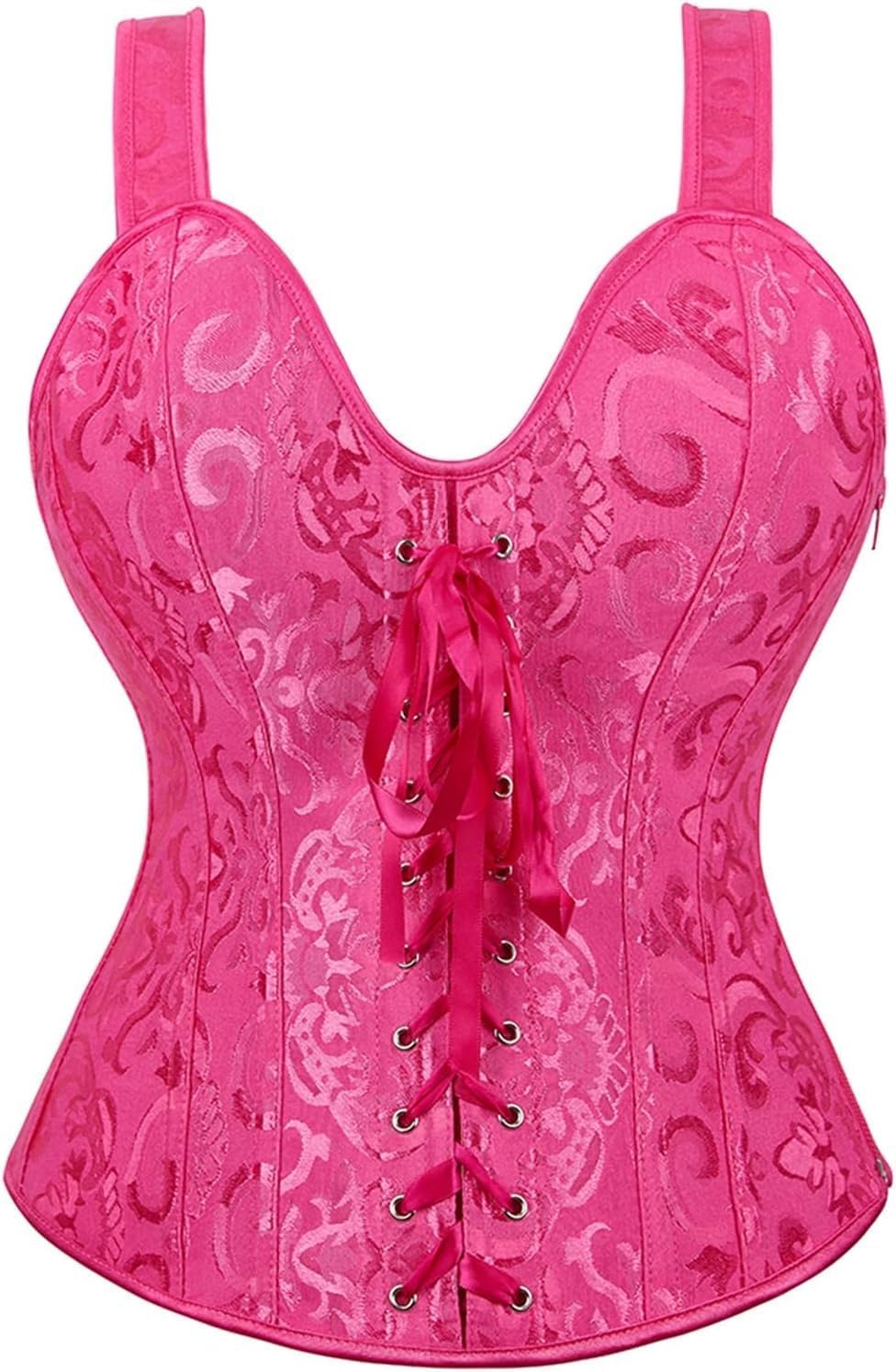 Women's Lace up Gothic Jacquard Shoulder Straps Tank Overbust Shaper Corset Bustiers Top Renaissance Corsets