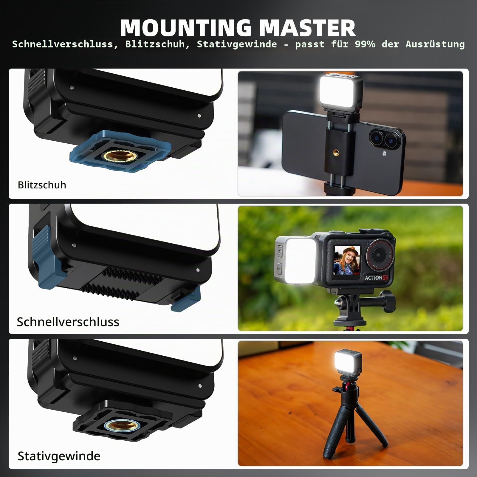 Mini-Licht für DJI Action-Kamera, Pocket 3 Fill Lighting Cold Hot Shoe LED Vlogging Licht Befestigung für DJI OSMO Pocket 3 Action 5 Pro 4 3, für GoPro Zubehör