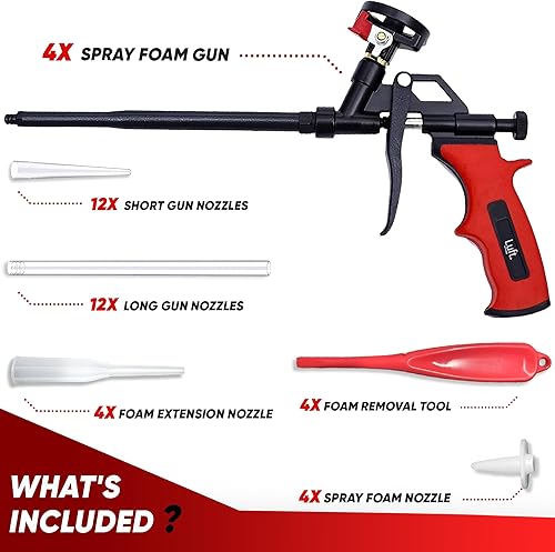 Miniatura 2 de Paquete de 4 Pistolas Profesionales de Espuma Expansiva en Aerosol Luft (4 Pistolas + 36 Puntas y Herramientas) Aplicador Aislante de PU Cuerpo