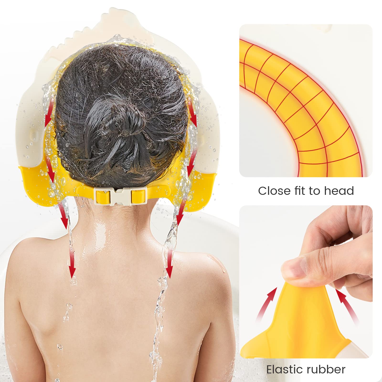FUNUPUP Cappello Doccia Bambini, Visiera Doccia Bambini Cuffia Doccia Bambina Regolabile in Morbido Silicone(Giallo)