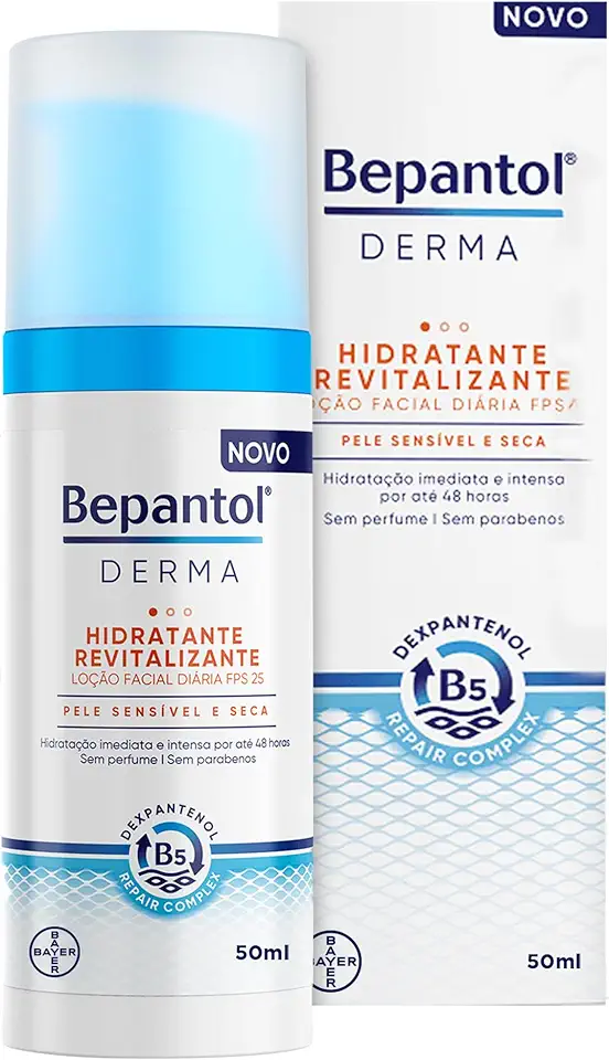 Bepantol Derma Hidratante Facial Diário, Hidratante Revitalizante FPS25, Pele Sensível e Seca, 50ml