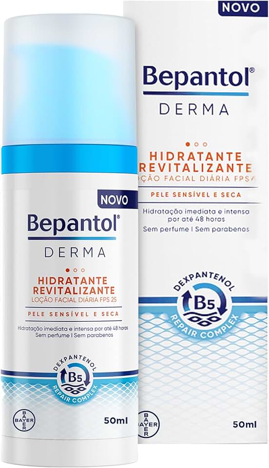 Bepantol Derma Hidratante Facial Diário, Hidratante Revitalizante FPS25, Pele Sensível e Seca, 50ml