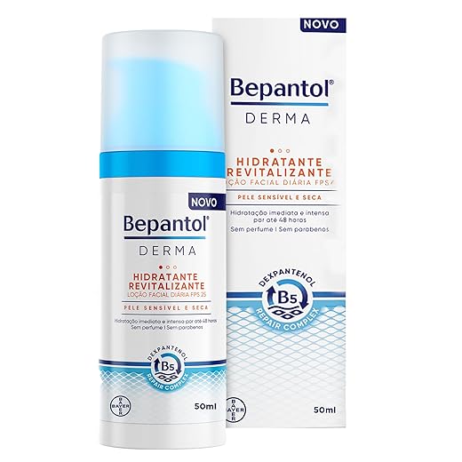 Bepantol Derma Hidratante Facial Diário, Hidratante Revitalizante FPS25, Pele Sensível e Seca, 50ml