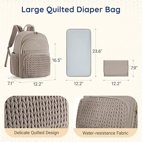 Miniatura 5 de mommore Mochila para pañales grande con bolsillos aislados, funda para laptop, hebillas para cochecito, mochila acolchada para pañales de viaje con