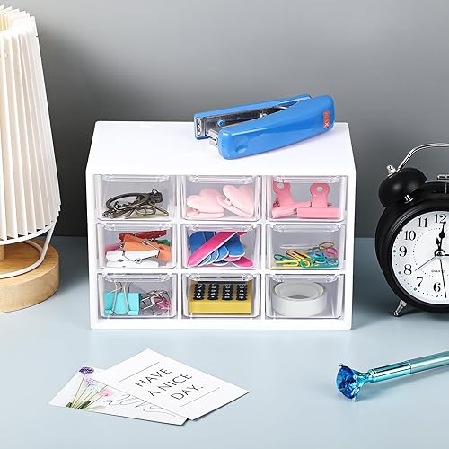 Miniatura 2 de Rtteri Mini organizador de cajones de plástico de 9 piezas, caja de almacenamiento de escritorio, organizador de manualidades con 9 cajones