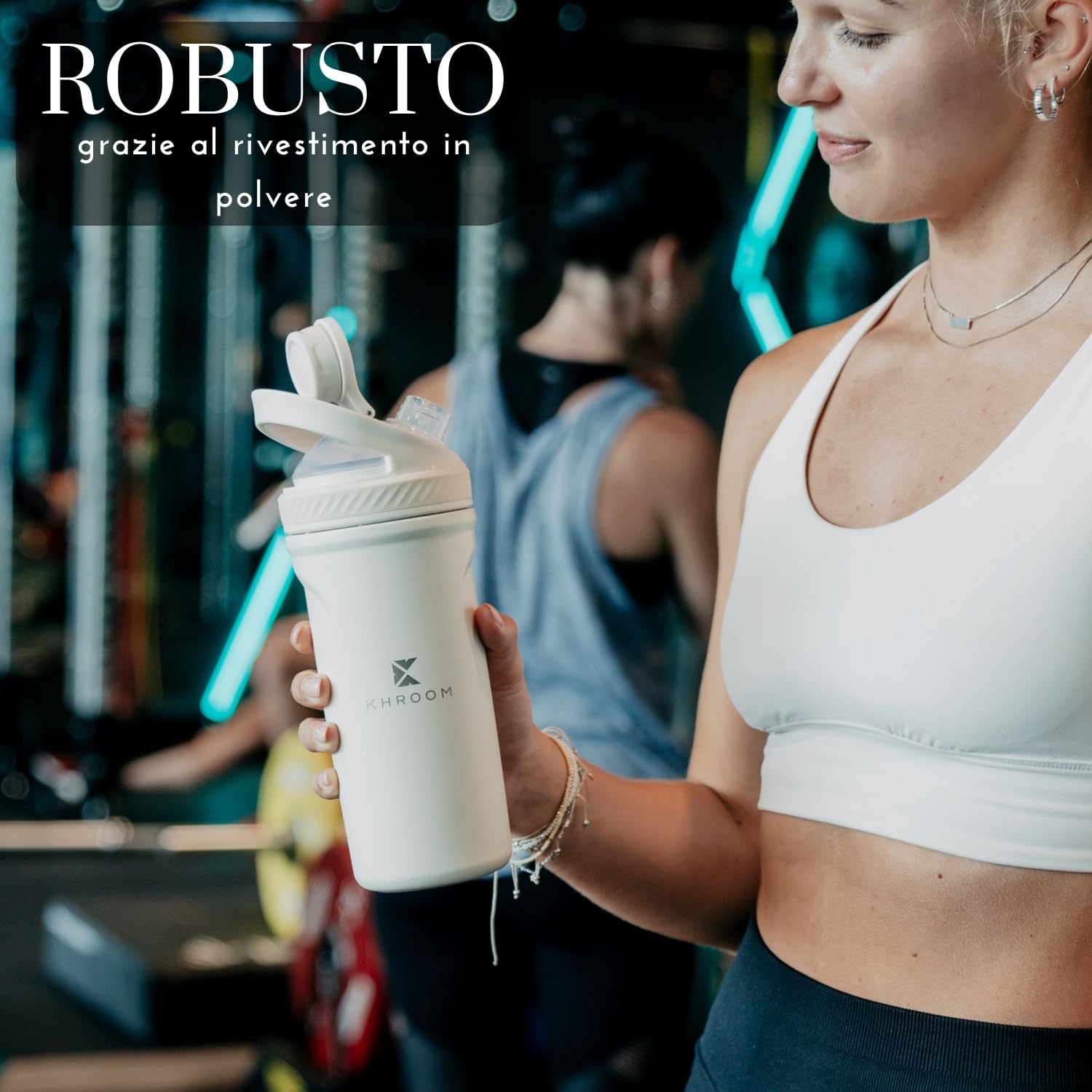Khroom Shaker Proteine Acciaio Inox 700ml | Borraccia Palestra Termica 12h Freddo/Caldo | Bottiglia Shaker per Proteine | Shaker Palestra con Filtro | Accessorio Fitness Uomo Donna (Nero)