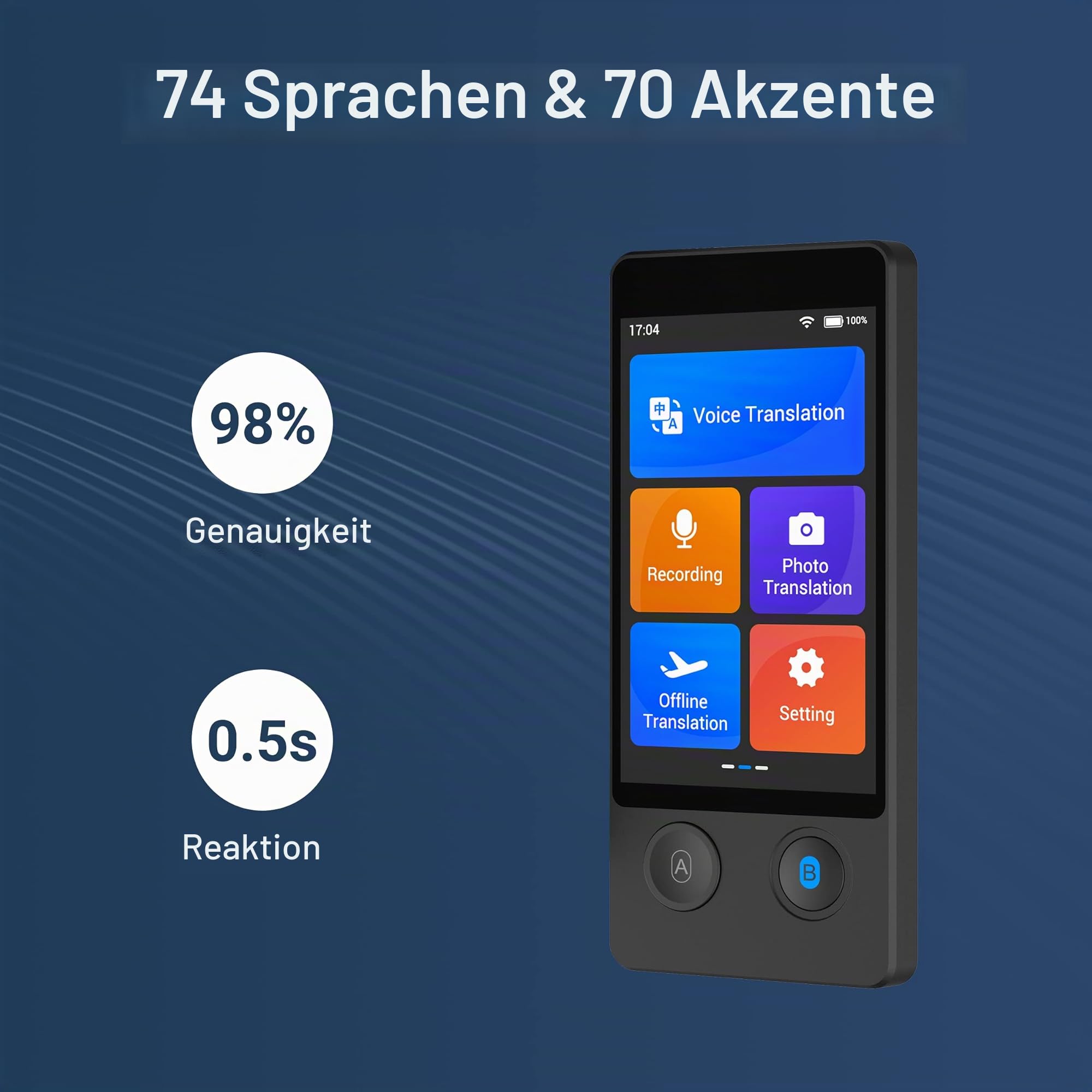 ANFIER W12 Sprachübersetzer 144 Sprachen 3,7-Zoll-Touchscreen Zwei-Wege-Übersetzung
