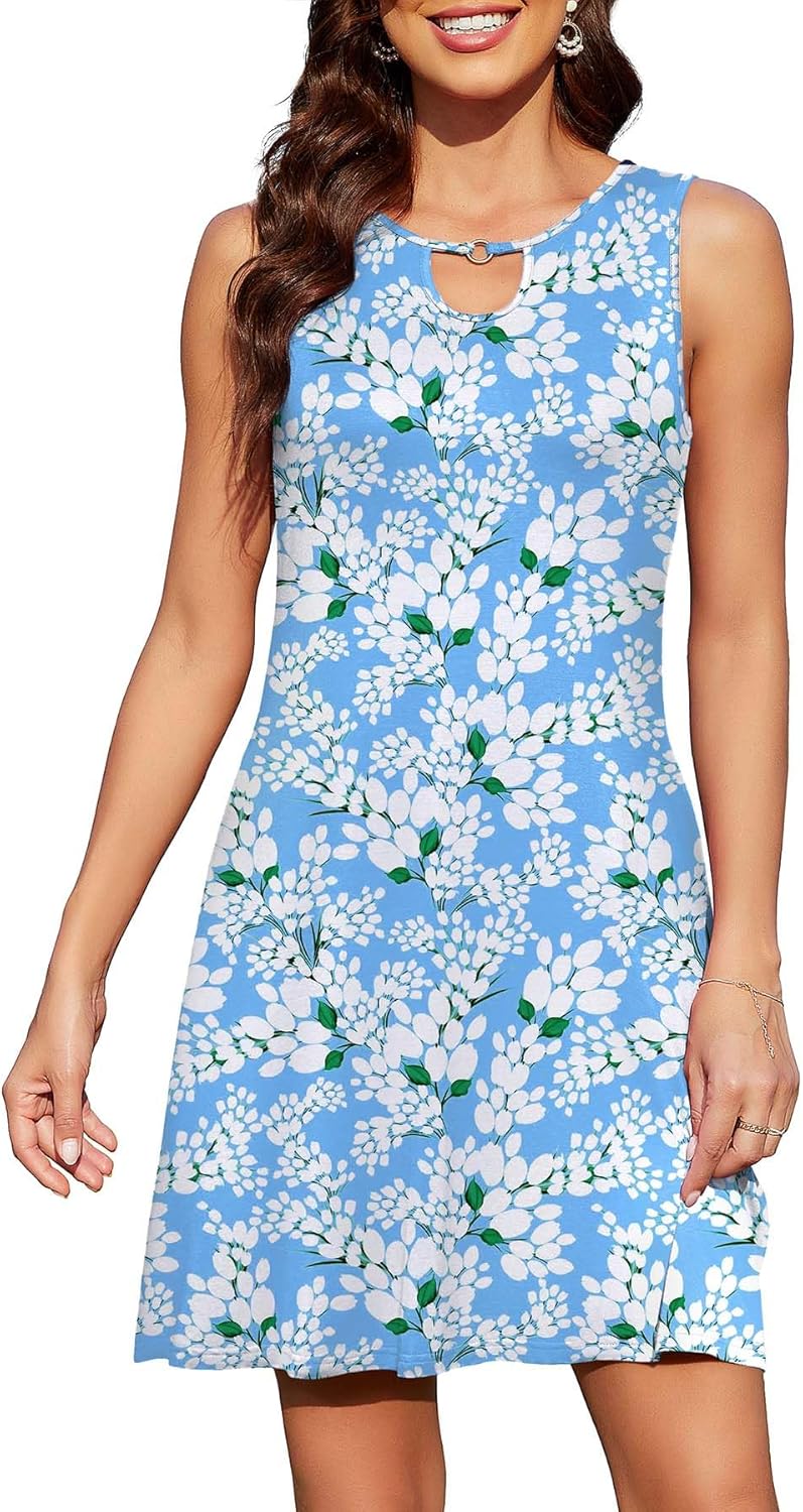 Women's Casual Summer Sleeveless Dresses Beach Boho Sundress Dress with Pockets Yh Jasmine Light Blue X-Large