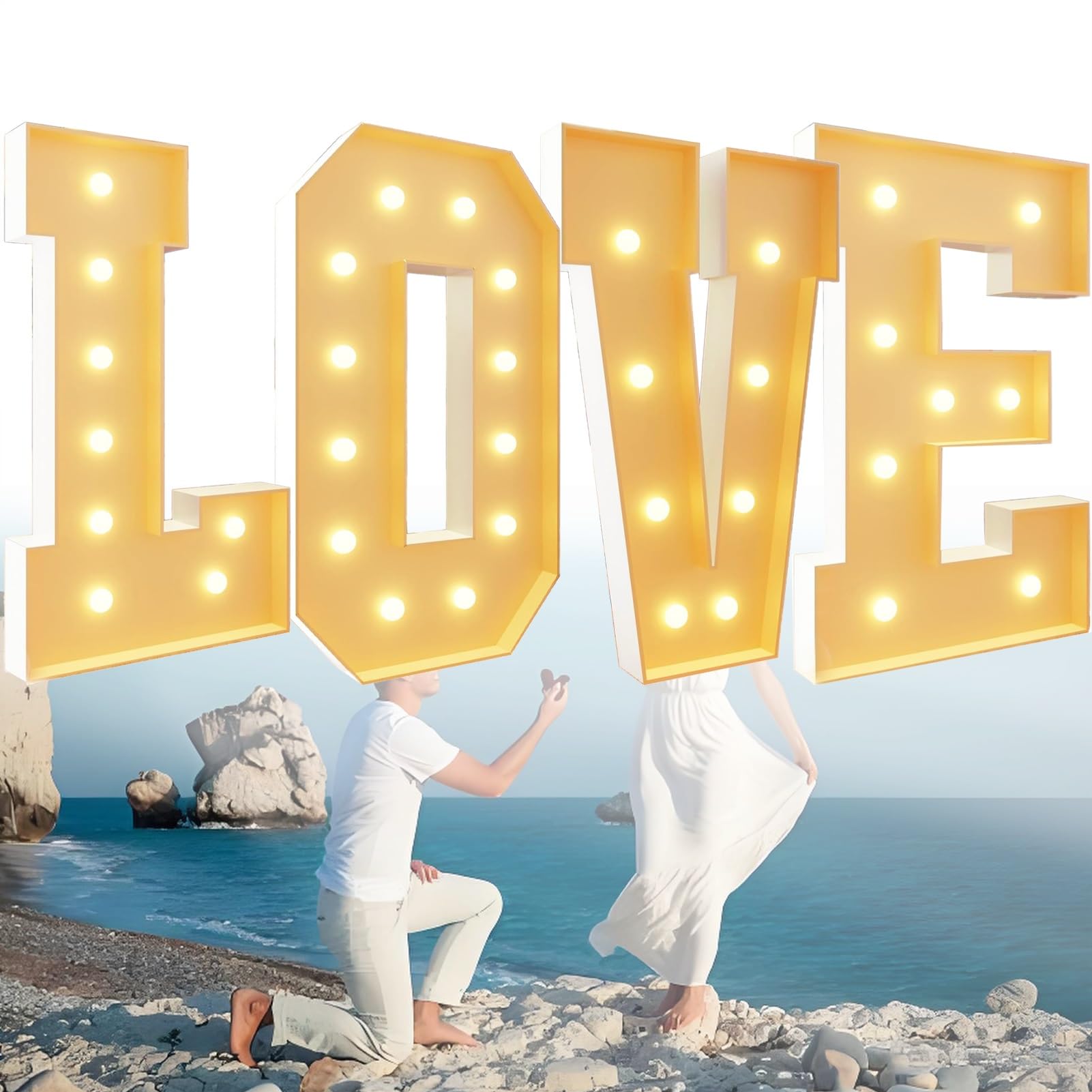 Duże neonowe dekoracje z literami "Love", zasilane bateriami, idealne na zaręczyny, jubileusz, urodziny i walentynki (120 cm)