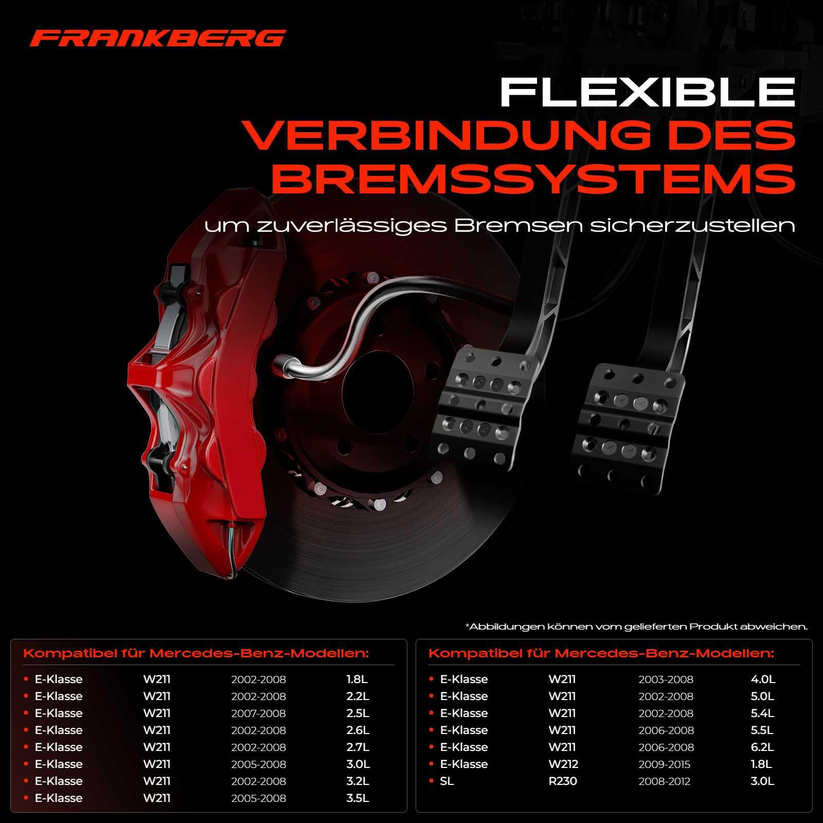 Frankberg 2x Bremsschlauch Vorne Links Rechts Kompatibel mit C219 CLS280 CLS300 CLS320 CLS350 CLS500 2004-2010 W211 E200 E220 E230 E280 E320 2002-2015 Replace# 2304200048