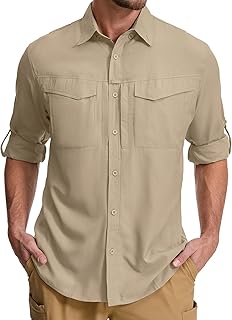Men's Sun Protection Safari Shirts Long Sleeve UPF 50 UV Quick Dry Travel Hiking Fishing Shirts with Zipper
