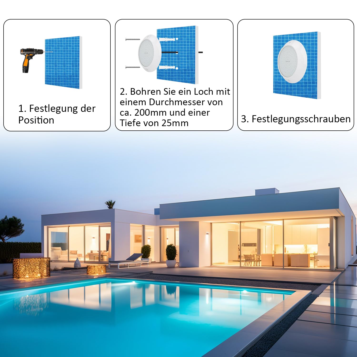 20W RGB LED Poolbeleuchtung Wasserdicht IP68 Unterwasserscheinwerfer，Oberflächenmontage, 12V AC/DC Schwimmbad Lampe mit Fernbedienung，Für Schwimmbad/Landschaft/Brunnen Beleuchtung