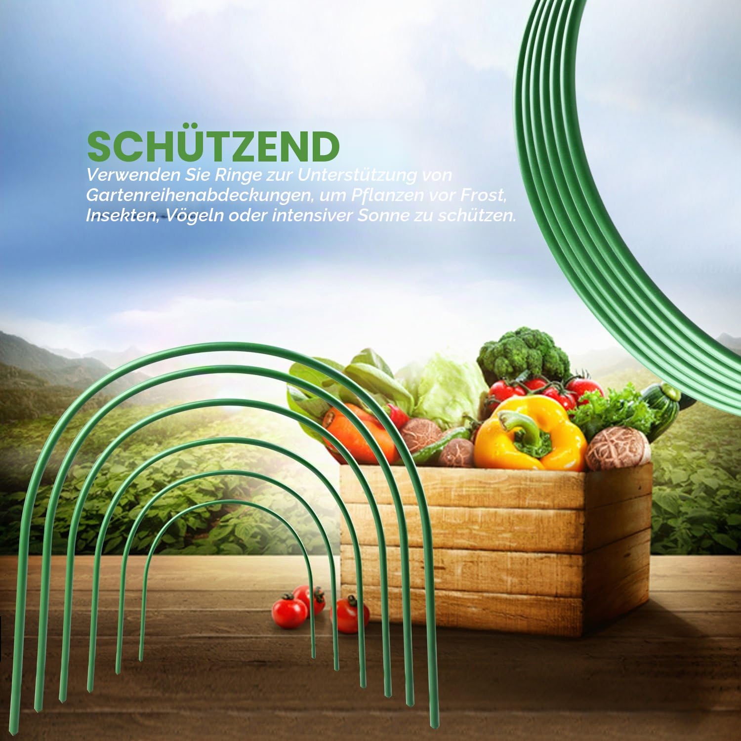 Tunnelbögen, 6 Stück, hoher Garten-Stützrahmen, Gewächshaus-Reifen, Pflanzentunnel für Gartenstoff, Gartenpfähle, 120 cm lang, Stahl