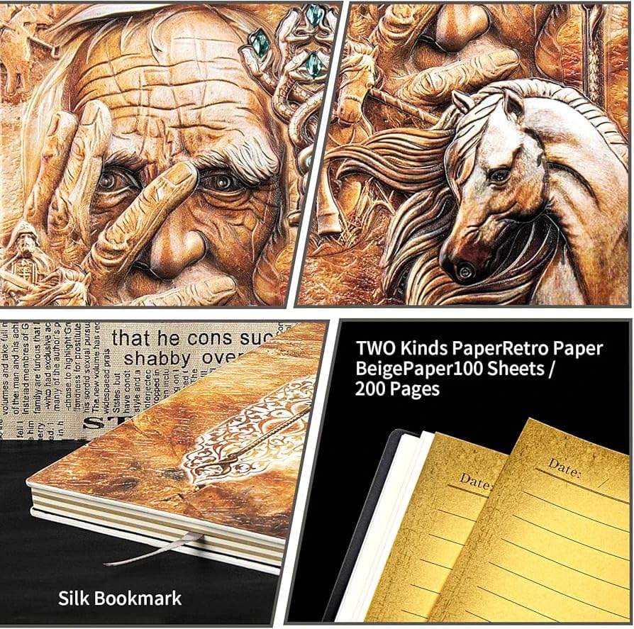 Image of Alokik 3D European Vintage Embossed Leather Diary Notebook A5 Size with Artistic 3D Cover Design, Lined & Blank Pages, Ribbon Bookmark, Gift Box Journal for Writing, Return Gifts