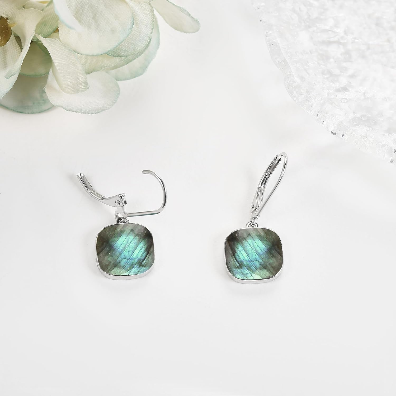 URONE 925 Sterling Silver Square Earrings Dangle Turquoise/Labradorite/Amethyst/Blue CZ Gemstone Jewelry Gifts for Women - Image 3