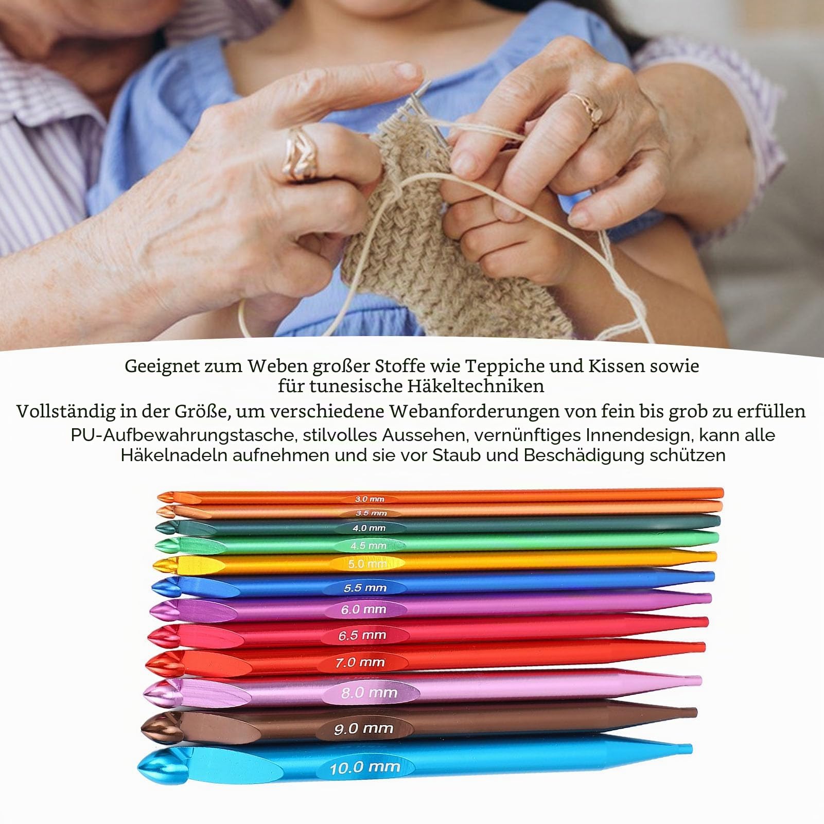 Tunesisches Häkelnadel-Set, Austauschbares Aluminium-Häkelnadel-Set mit Kabel und Aufbewahrungstasche, 3–10 Mm Lange Häkelnadeln, Stricknadel für Häkelliebhaber und Anfänger